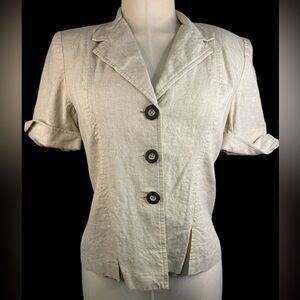 R&K Originals Tan Linen Blend Button-Up Jacket with Shoulder Pads Women’s Size 8